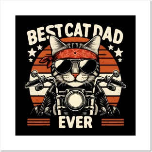 Best Cat Dad Ever Funny Cat Lover Motorcycle Rider Fathers Day Posters and Art